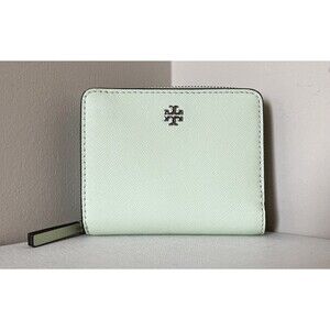 New Tory Burch Emerson Mini Saffiano Leather Wallet Meadow Mist
